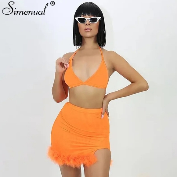 Orange Fuzzy Mesh Skirt Set - Picture 9 of 16